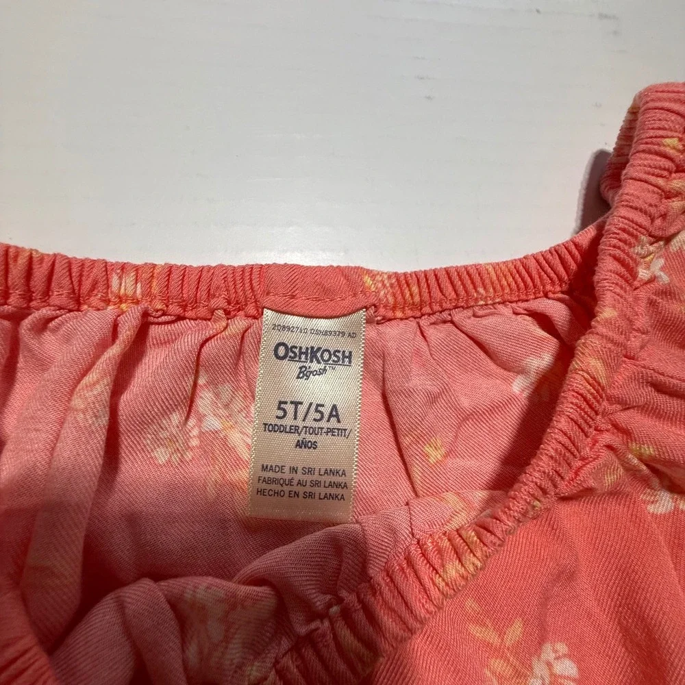 OshKosh Bgosh Girls 5T Coral Pink Daisy Floral Romper Viscose Short Sleeve